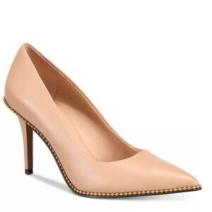 Brand New - COACH Waverly Beadchain Pumps - Nude with Gold Studs